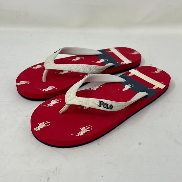 Polo Ralph Lauren Other - Polo Ralph Lauren Unisex Junior Flip Flop Red/ White Pony Logo US Size 6 VTG NEW